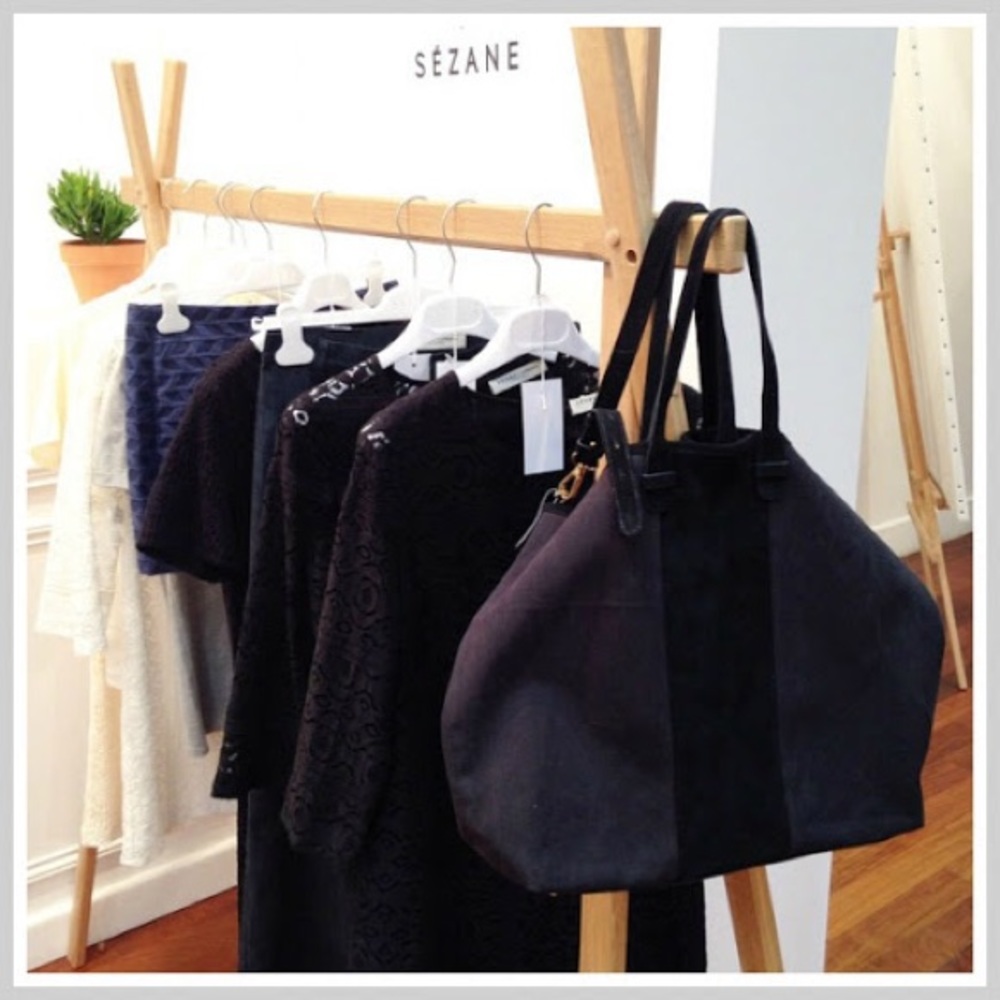 Black suede and cotton Sezane x La Redoute bag